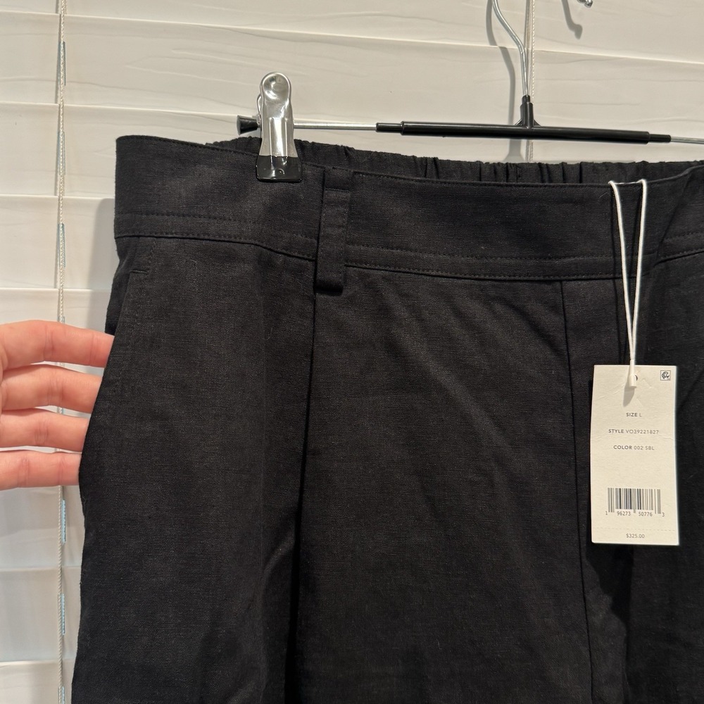 NEW VINCE Women's L Linen Blend Black Wide Leg Pleated Elastic PullOn Pants $325 - Picture 6 of 15